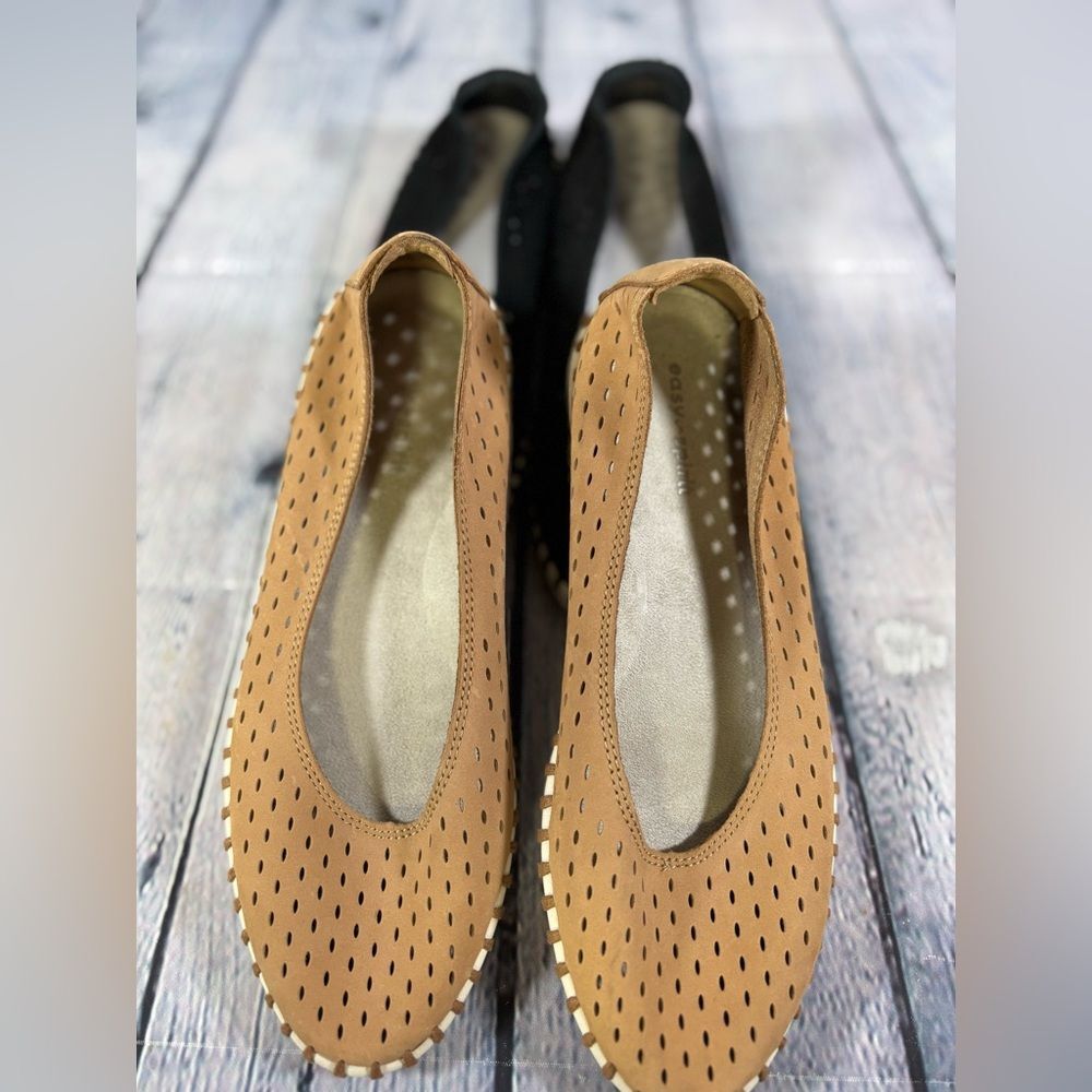Easy Spirit TWO PAIR Tan Black Nubuck Darla Comfy Ballet Flat Shoes Size 7